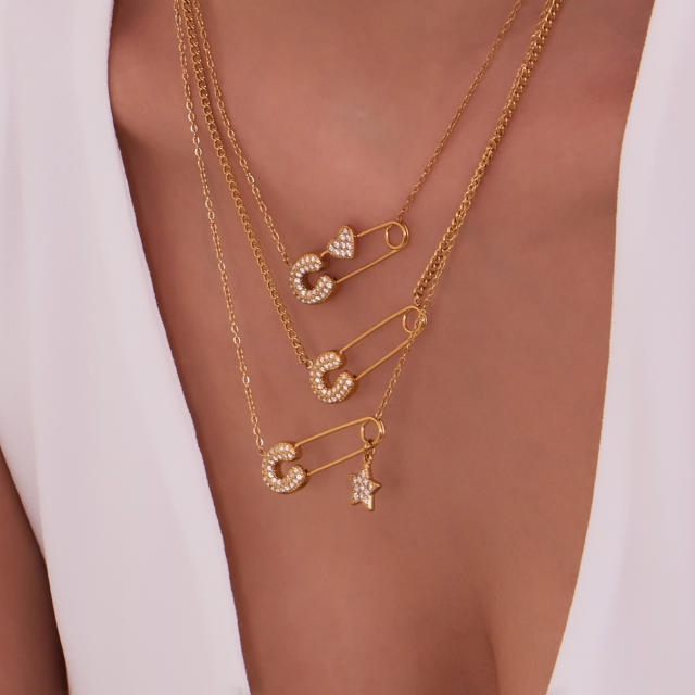 18KG diamond paperclip stainless steel necklace dainty necklace