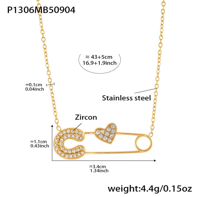 18KG diamond paperclip stainless steel necklace dainty necklace