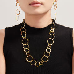 Concise geometric circle stainless steel long necklace bracelet earrings suit