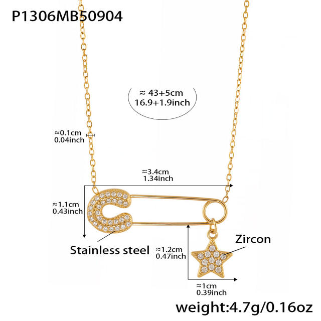 18KG diamond paperclip stainless steel necklace dainty necklace