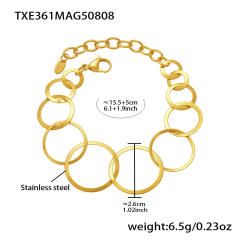 Concise geometric circle stainless steel long necklace bracelet earrings suit