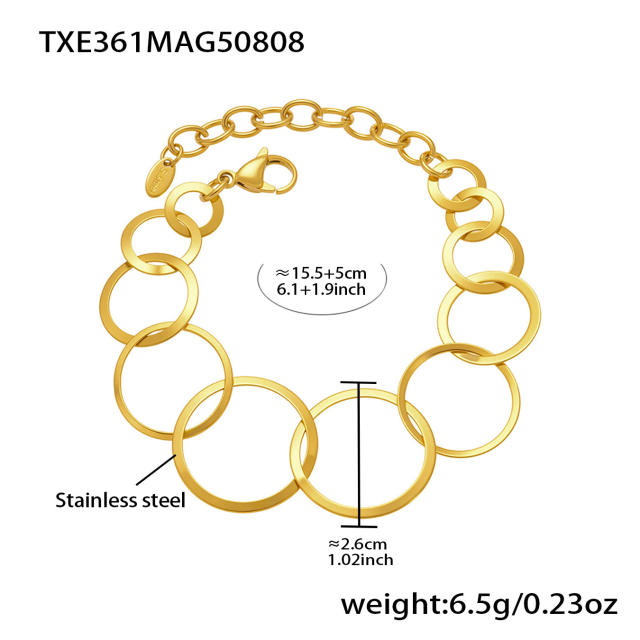 Concise geometric circle stainless steel long necklace bracelet earrings suit