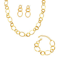 18KG geometric circle stainless steel long necklace earrings suit