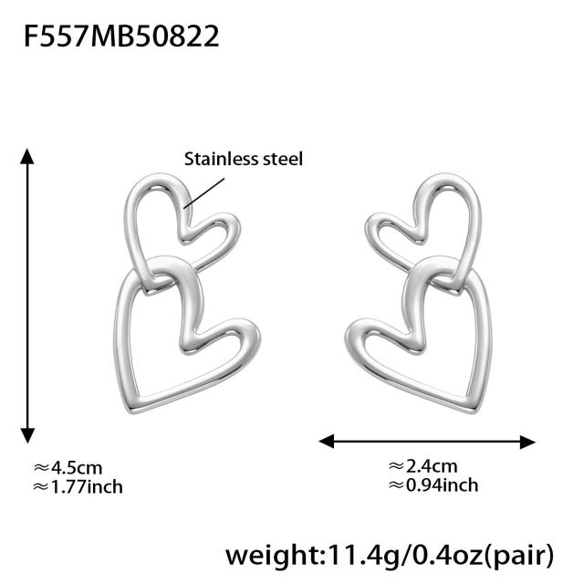 18KG geometric heart stainless steel earrings