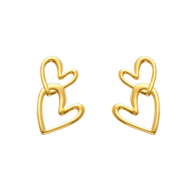 18KG geometric heart stainless steel earrings