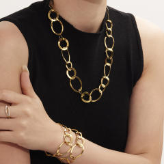 18KG geometric circle stainless steel long necklace earrings suit