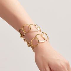 Concise geometric circle stainless steel long necklace bracelet earrings suit