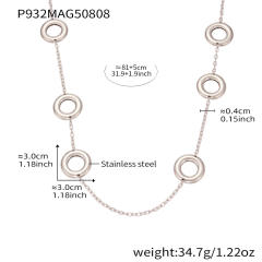 18KG easy match geometric circle stainless steel long necklace sweater chain