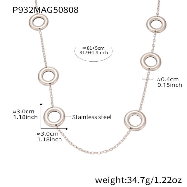 18KG easy match geometric circle stainless steel long necklace sweater chain