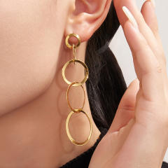 Concise geometric circle stainless steel long necklace bracelet earrings suit