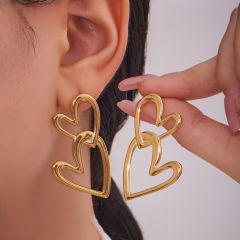 18KG geometric heart stainless steel earrings