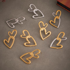 18KG geometric heart stainless steel earrings