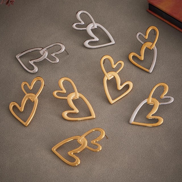 18KG geometric heart stainless steel earrings