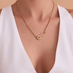 18KG diamond paperclip stainless steel necklace dainty necklace