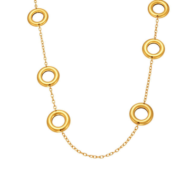 18KG easy match geometric circle stainless steel long necklace sweater chain