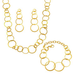 Concise geometric circle stainless steel long necklace bracelet earrings suit