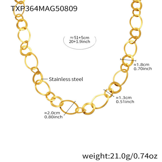 18KG geometric circle stainless steel long necklace earrings suit
