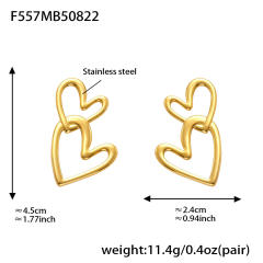 18KG geometric heart stainless steel earrings