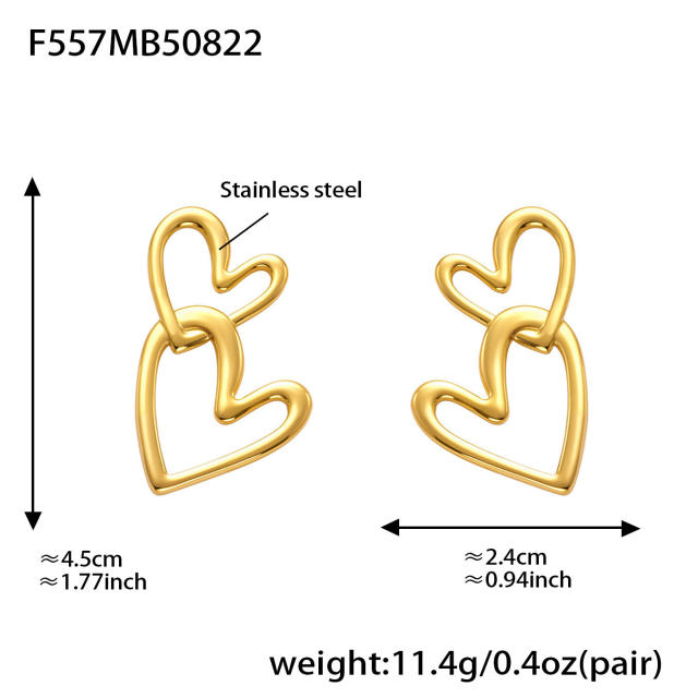 18KG geometric heart stainless steel earrings