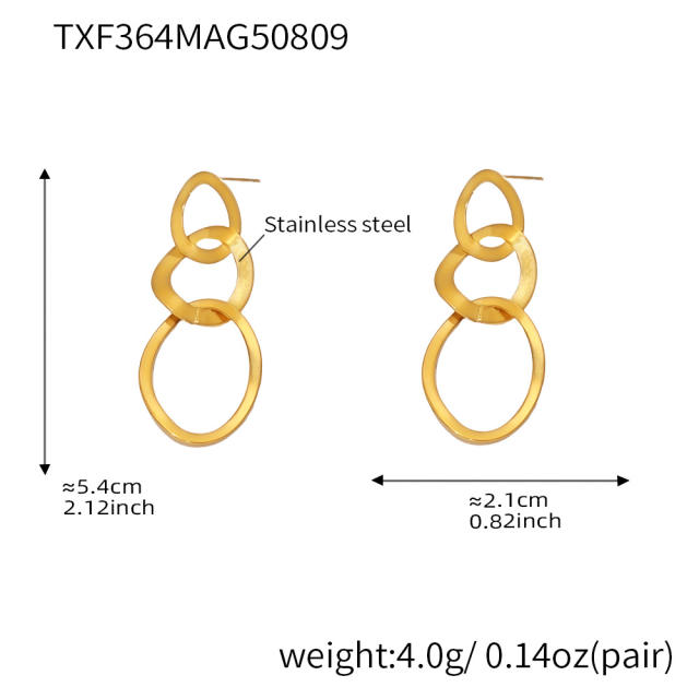 18KG geometric circle stainless steel long necklace earrings suit