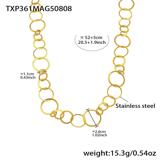 Concise geometric circle stainless steel long necklace bracelet earrings suit