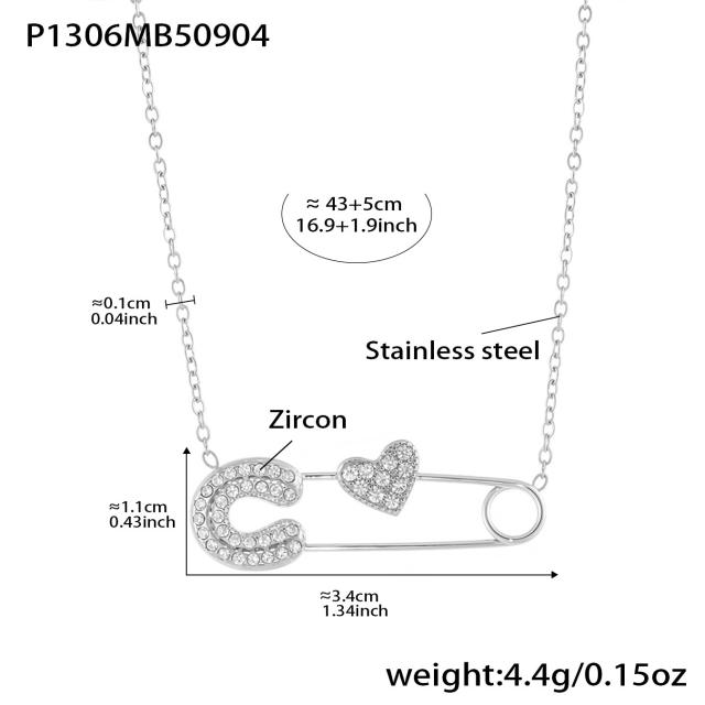 18KG diamond paperclip stainless steel necklace dainty necklace