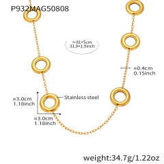 18KG easy match geometric circle stainless steel long necklace sweater chain