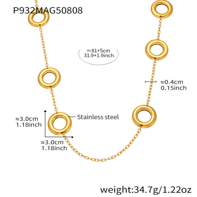 18KG easy match geometric circle stainless steel long necklace sweater chain