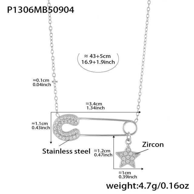 18KG diamond paperclip stainless steel necklace dainty necklace