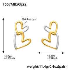 18KG geometric heart stainless steel earrings