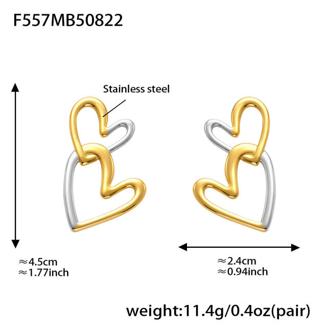 18KG geometric heart stainless steel earrings