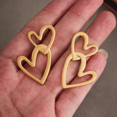 18KG geometric heart stainless steel earrings