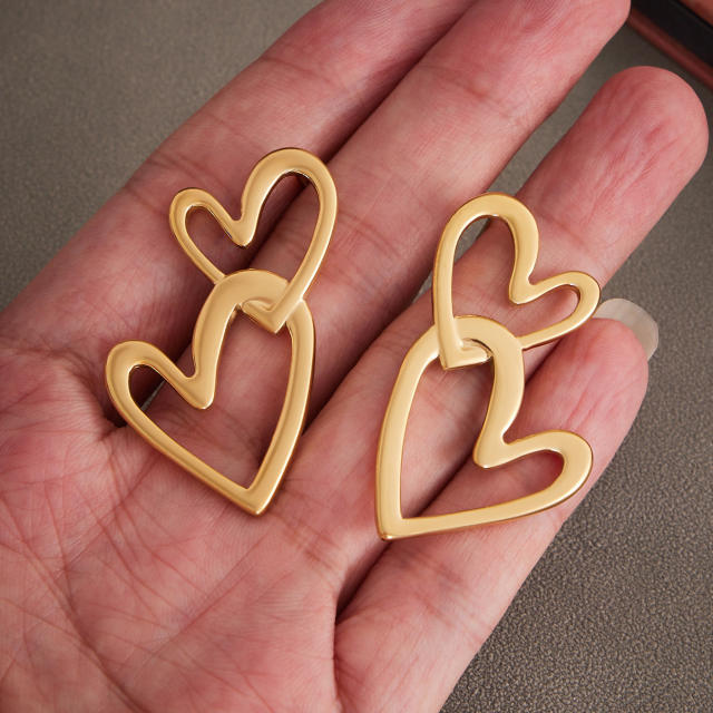 18KG geometric heart stainless steel earrings