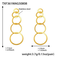 Concise geometric circle stainless steel long necklace bracelet earrings suit