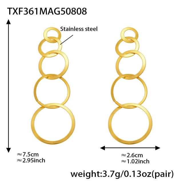 Concise geometric circle stainless steel long necklace bracelet earrings suit
