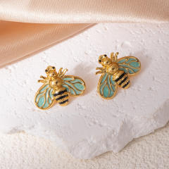 Sweet color enamel bee stainless steel earrings