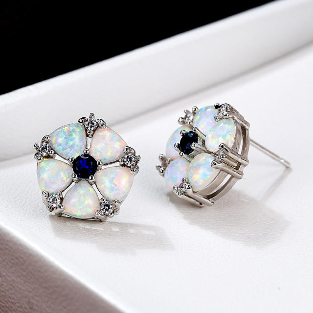 Colorful Opal Green Diamond Flower Earrings Cold Style studs earrings