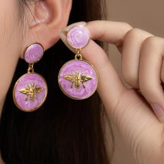 Sweet color enamel bee stainless steel earrings