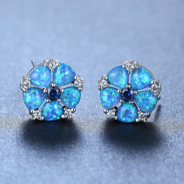 Colorful Opal Green Diamond Flower Earrings Cold Style studs earrings