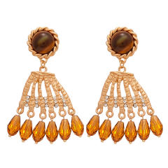 Maillard Style Diamond-encrusted Tiger Eye Crystal Tassel Silver Pin Earrings