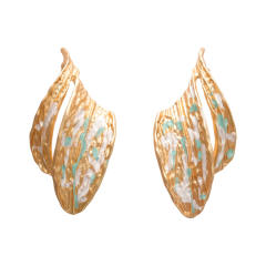 Metal Asymmetrical Pleated Leaf Silver Needle Earrings