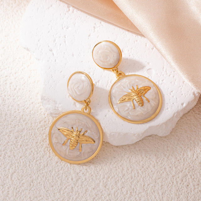 Sweet color enamel bee stainless steel earrings