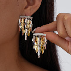 Metal feeling tassel earings