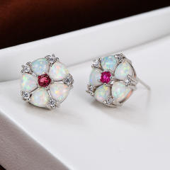 Colorful Opal Green Diamond Flower Earrings Cold Style studs earrings