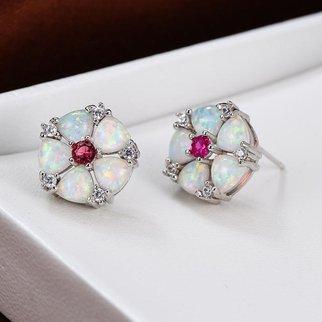 Colorful Opal Green Diamond Flower Earrings Cold Style studs earrings