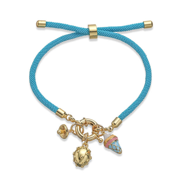 Colorful braid rope gold plated copper multi charm bracelet friendship bracelet