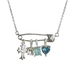 New Pink Blue Cross Zircon paper clip Necklace Female Candy Color Love Pendant Necklace