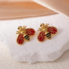 Sweet color enamel bee stainless steel earrings