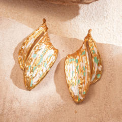 Metal Asymmetrical Pleated Leaf Silver Needle Earrings