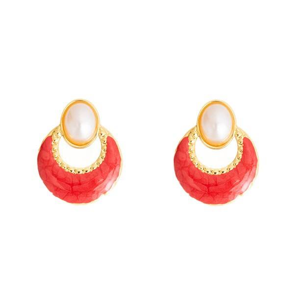 French trend vintage hollow out enamel stainless steel earrings